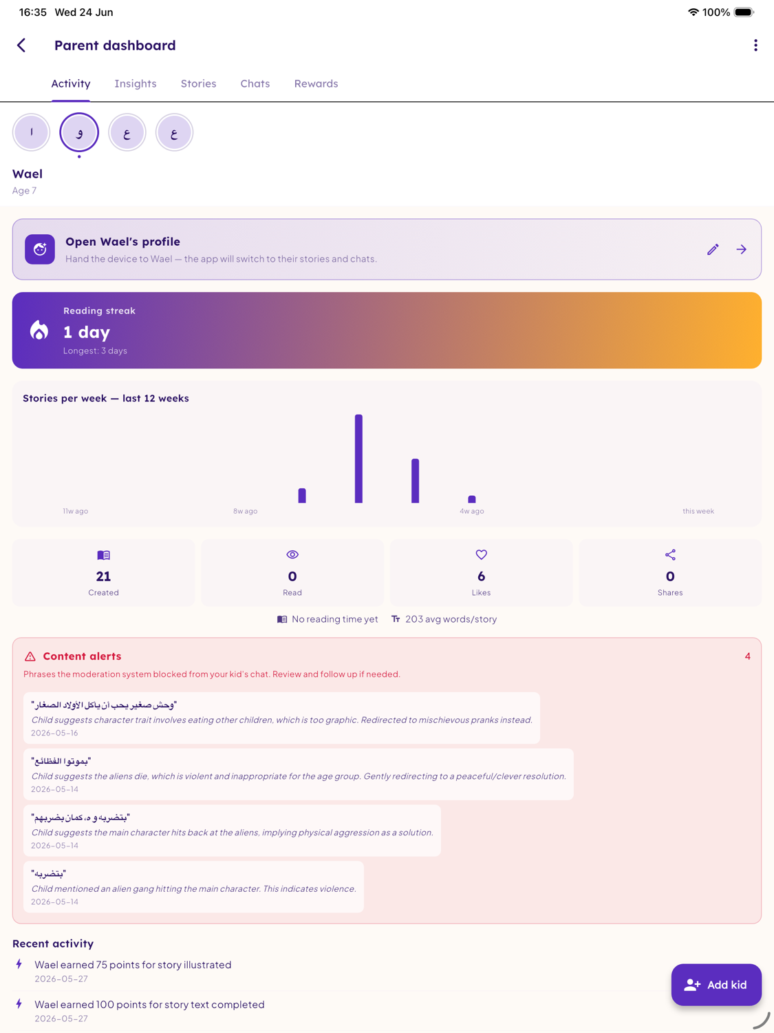 Parent storyteller view